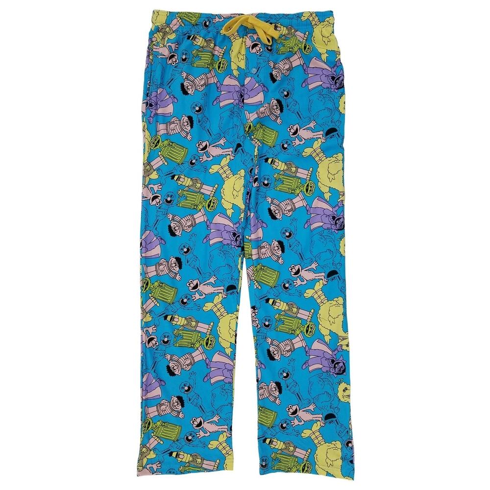 Sesame Street Pajama Pants 2XL (44-46) Mens Blue Cotton Lounge Sleep Bottoms